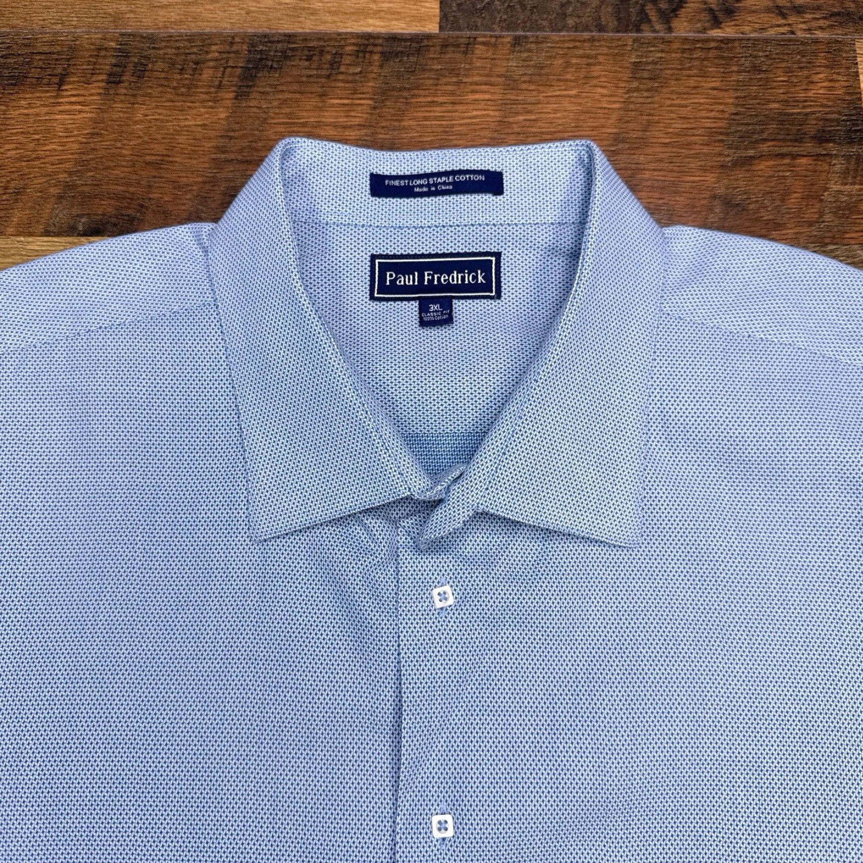 Vintage Paul Fredrick Dress Shirt Mens 3XL Blue Button Up 100% Cotton Long Sleeve Geometric Classic Blue Mens Regular Size 48R - 5 Thumbnail