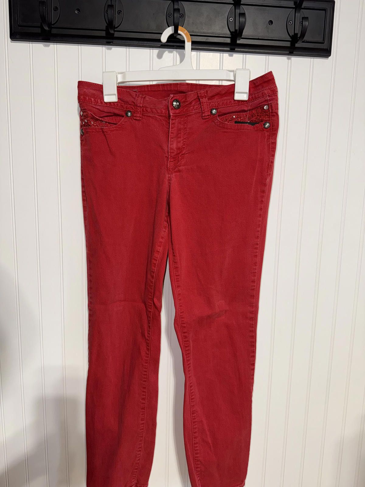 Style & Co Style & Co Women 10 Red Embellished Rhinestone Skinny Jeans Size 32" / US 10 / IT 46 - 1 Thumbnail