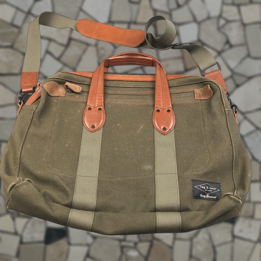 Rag & Bone Bag Mens Green Derby Canvas Leather Messenger Satchel Crossbody Bag