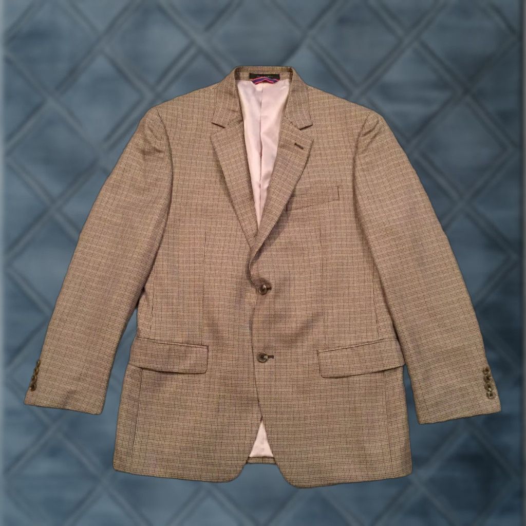 Izod Izod Blazer Mens 40 Regular Beige Plaid Two Button Polyester Blend Jacket Coat One-Button Notch Lapel Vintage? No. Size 40R - 1 Thumbnail