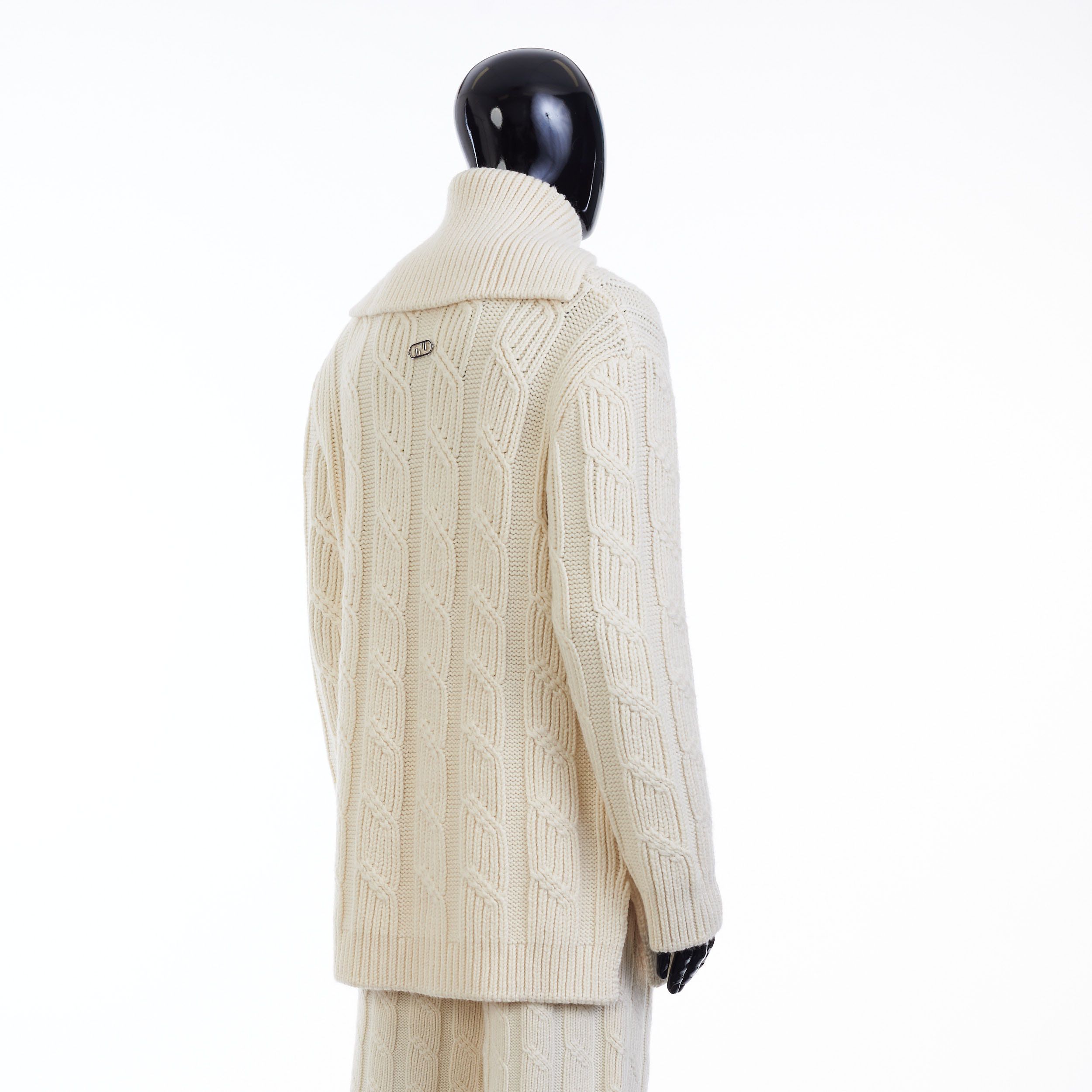 Fendi White High Neck Cable Knit Wool Pullover Size US S / EU 44-46 / 1 - 7 Thumbnail