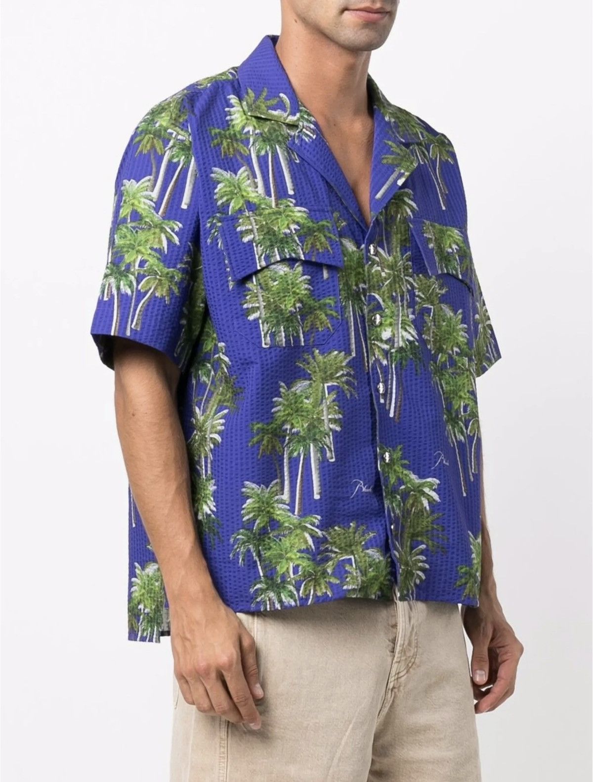 Rhude RHUDE SEARSUCKER HAWAIIAN BLUE/GREEN BUTTON-UP SHIRT Size L Size US L / EU 52-54 / 3 - 1 Thumbnail