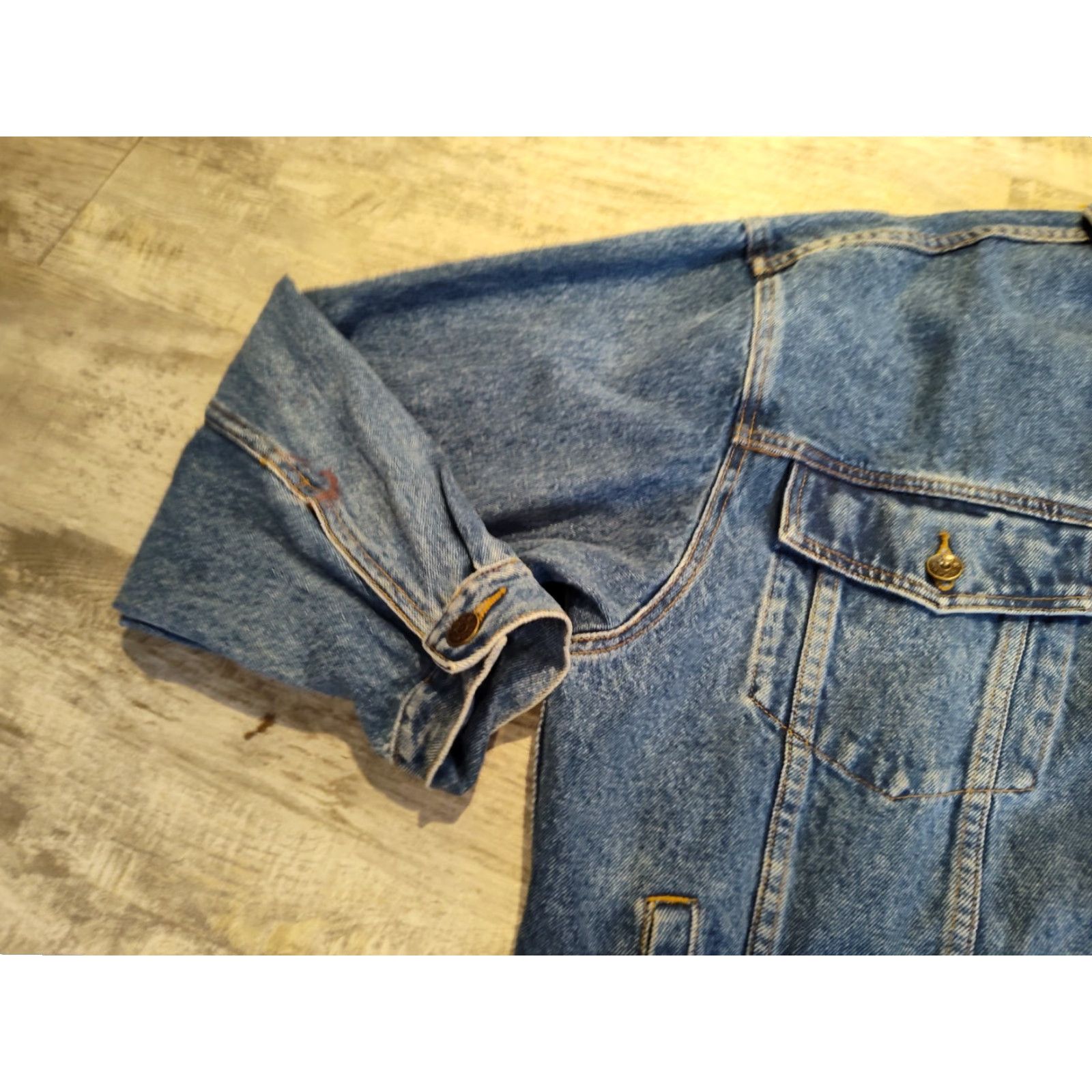 Denime VINTAGE Gear for Sports Denim Jacket XL Men Blue Distressed Trucker 80s Rock Bottom Brewery Size US 36 / EU 52 - 5 Thumbnail