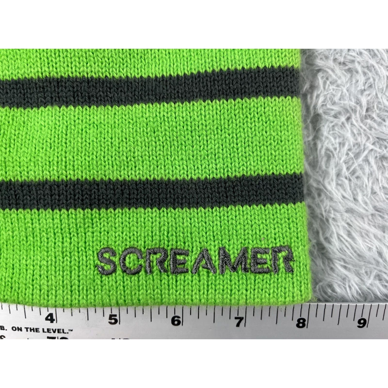 Vintage Screamer Beanie Adult One Size Green Gray Stripe Knit 100% Acrylic Ski Size ONE SIZE - 2 Thumbnail
