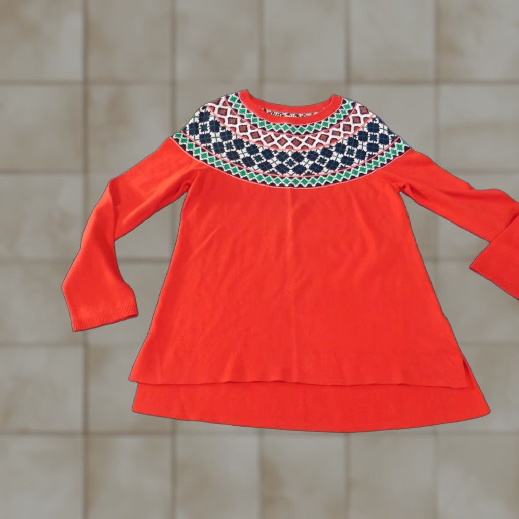 Vintage Crown & Ivy Sweater Pullover Medium Red Christmas Geometric Knit Crew Neck Dolman Sleeve Cotton Womens Regular Stretch Size M / US 6-8 / IT 42-44 - 1 Thumbnail