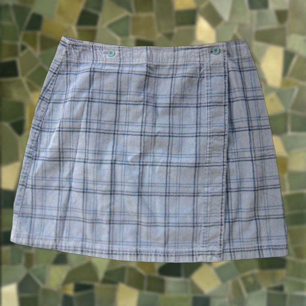 Vintage Vintage Style & Co. Cotton Blue Plaid Corduroy Wrap Straight Pencil Skirt 14 Size 36" / US 14 / IT 50 - 1 Thumbnail