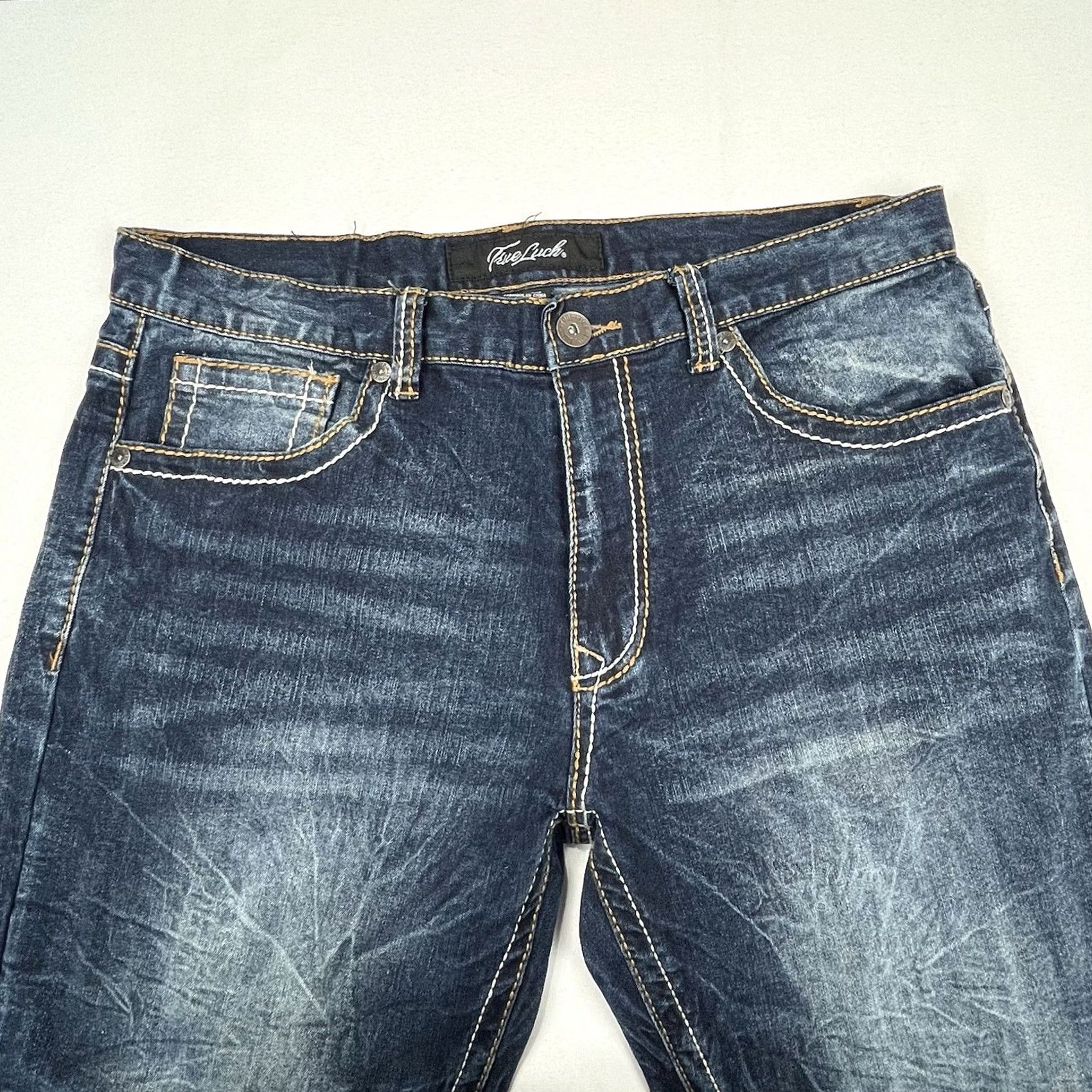 Denime True Luck Jeans Mens 36 Blue 36x30 Wash Stretch Denim Men Flap Pockets Size US 36 / EU 52 - 4 Thumbnail
