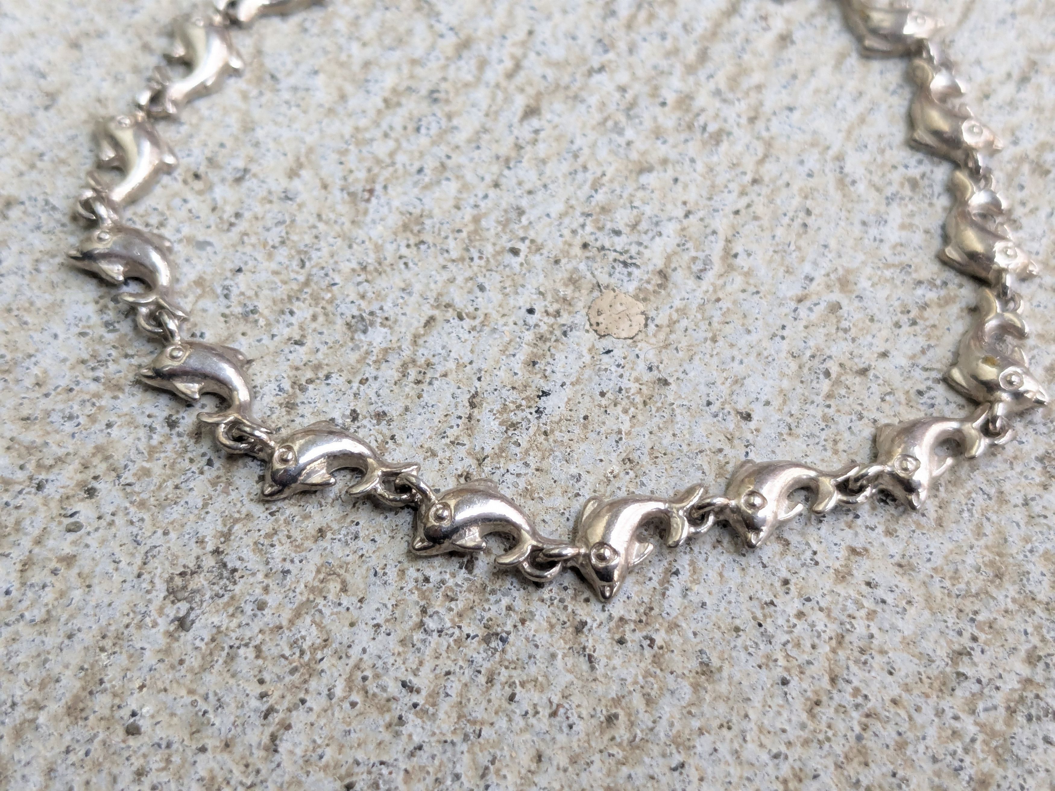 Jewelry Vintage Sterling Silver Bracelet Dolphin Chain 7.25" Size ONE SIZE - 5 Thumbnail