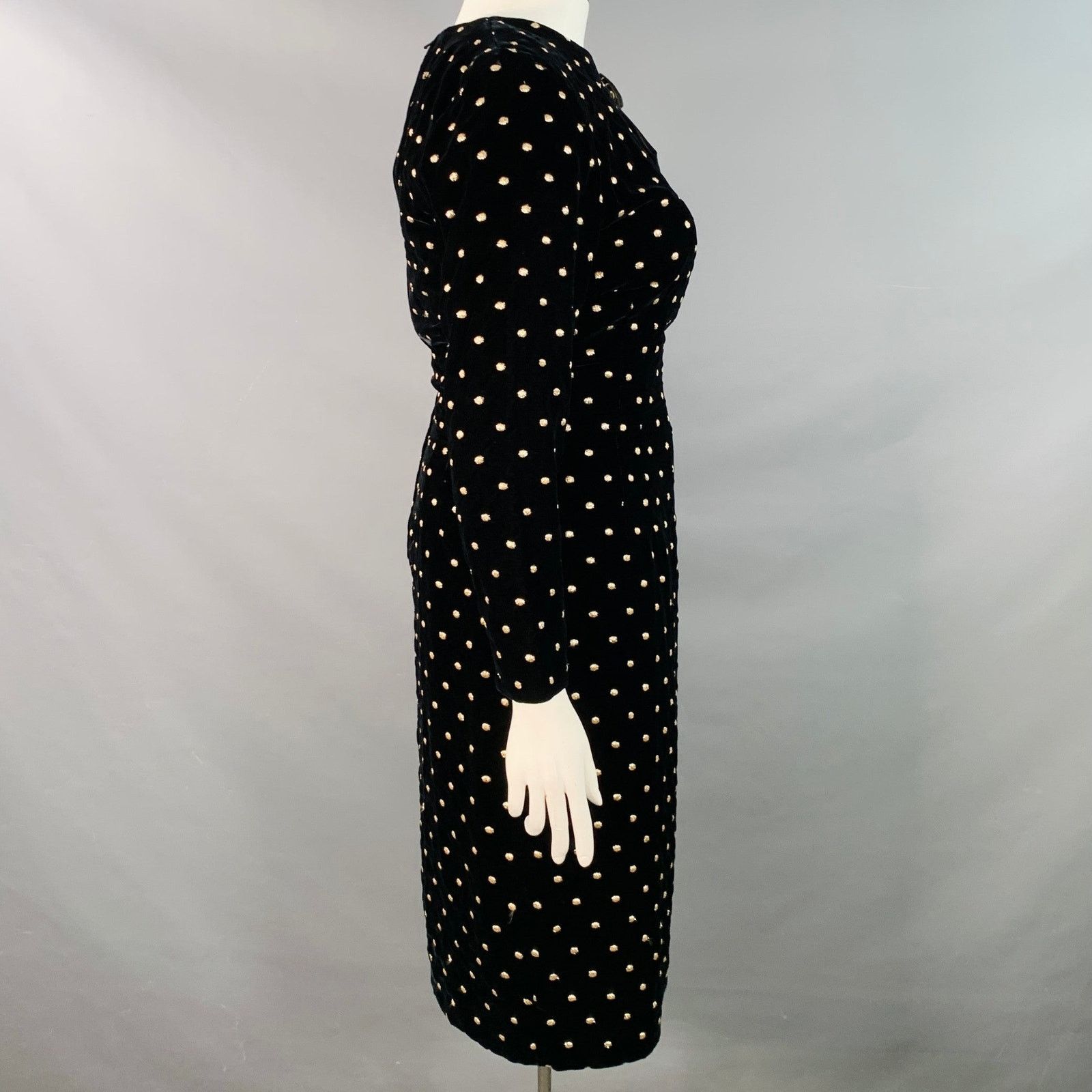 Akris AKRIS Black Metallic Gold Velvet Polka Dot Long Sleeve Bow Size XL / US 12-14 / IT 48-50 - 4 Thumbnail