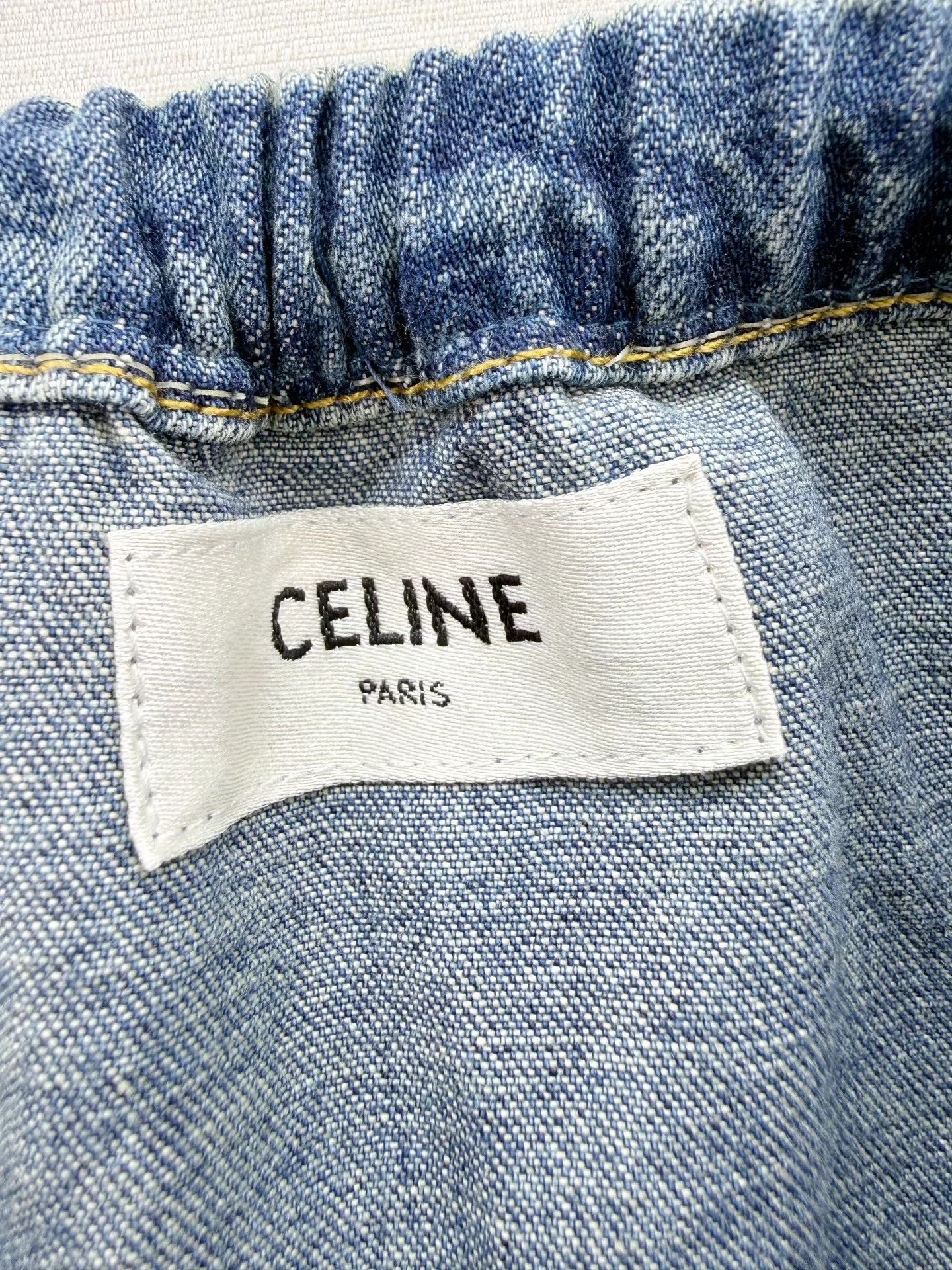Celine Celine puff sleeve one shoulder waist denim dress L like new Size L / US 10 / IT 46 - 4 Thumbnail