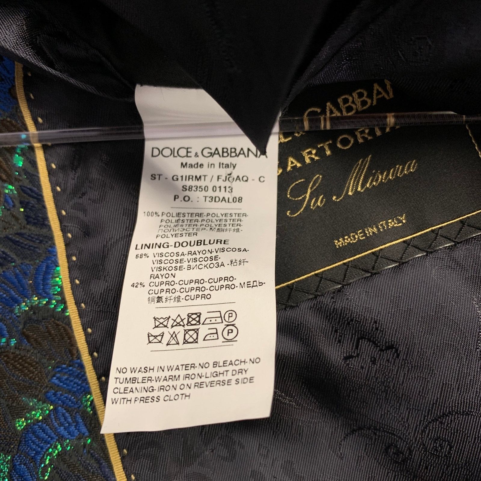 Dolce & Gabbana Size 44 Black Green Blue Jacquard Polyester Suit Size 44R - 10 Thumbnail
