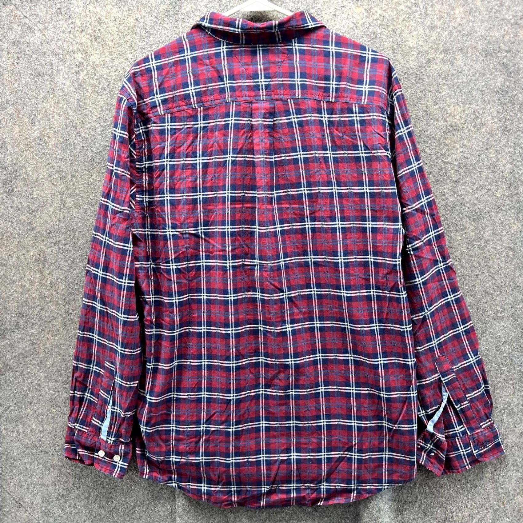 Tommy Hilfiger VINTAGE Tommy Hilfiger Dress Shirt Men L Red Blue Button-Down Plaid Classic Preppy Shirt Size 42R - 6 Thumbnail