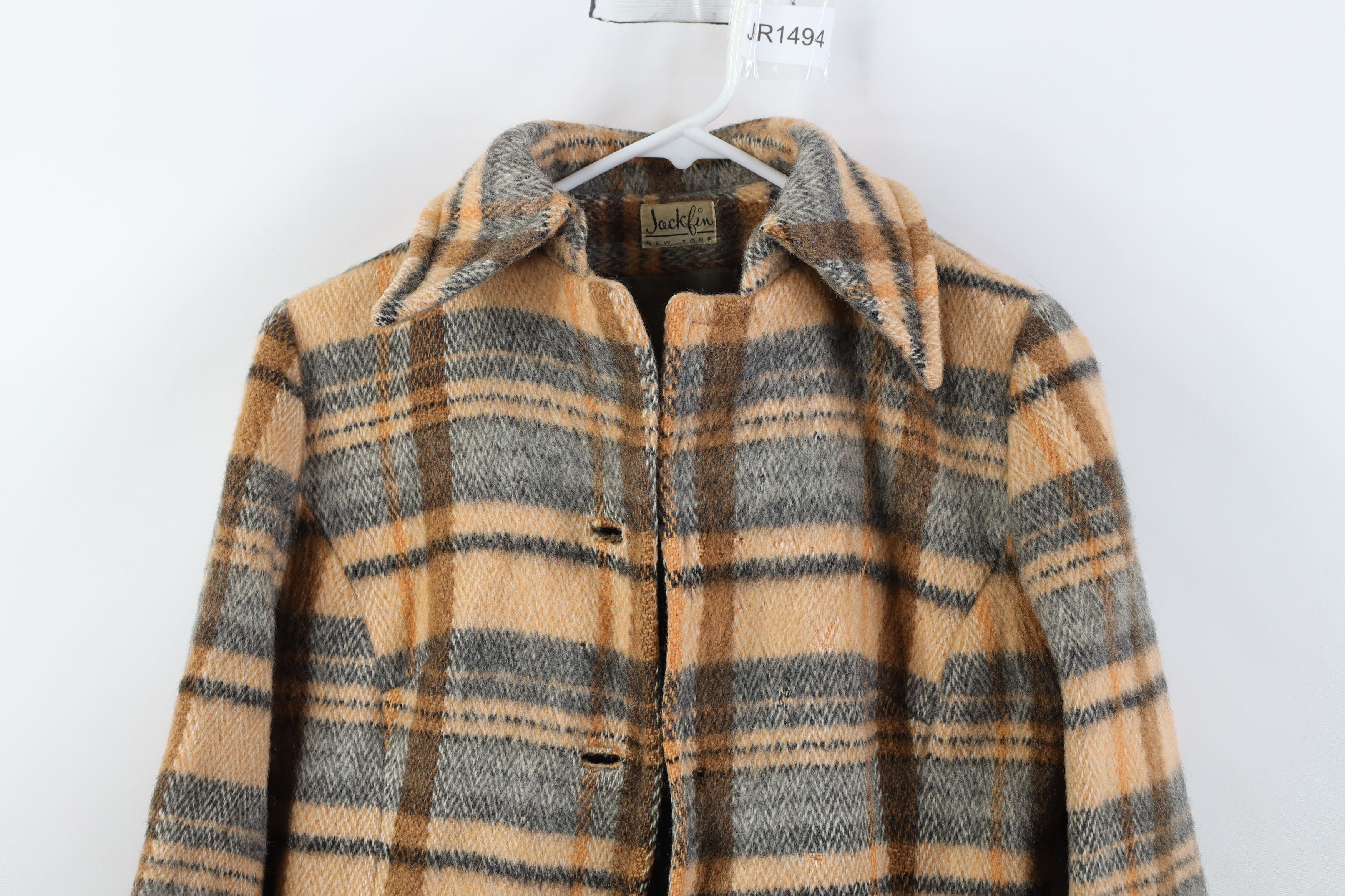 Vintage Vintage 60s 70s Streetwear Wool Collared Jacket Plaid USA Size M / US 6-8 / IT 42-44 - 2 Thumbnail