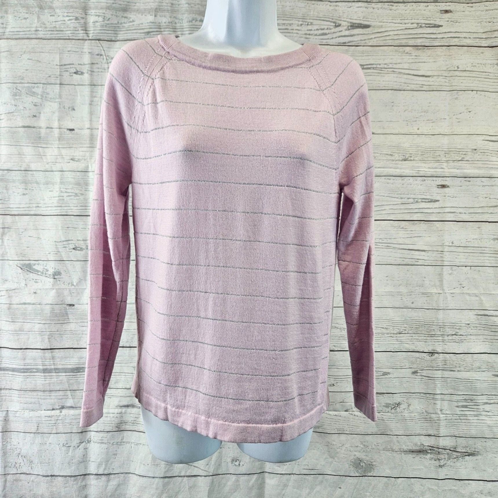 Banana Republic VINTAGE Banana Republic Womens Merino Wool Sweater Sz Medium Purple Silver Stripe Size M / US 6-8 / IT 42-44 - 2 Thumbnail