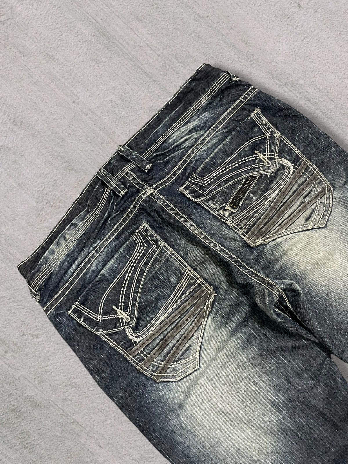 Japanese Brand Japanese Punk Crazy Back Pocket Grey Washed Bootcut Jeans Size US 31 - 6 Thumbnail