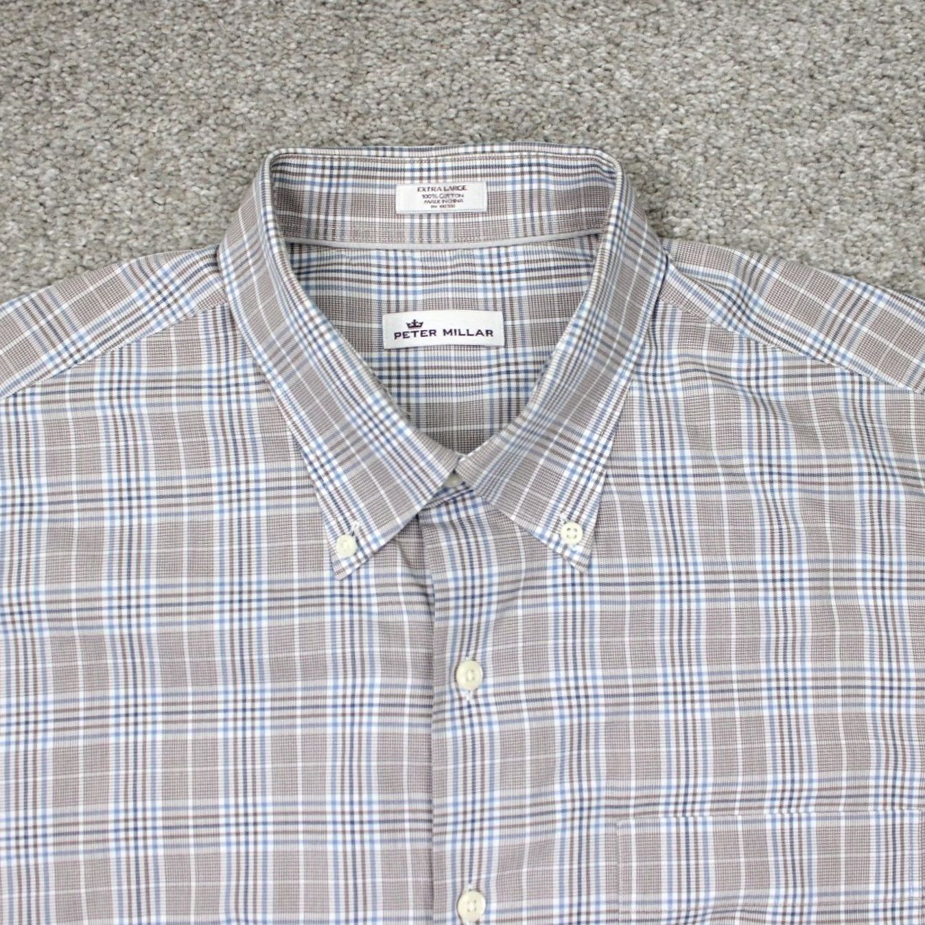 Peter Millar Peter Millar Shirt Mens XL Brown/Blue/White 100% Cotton Long Sleeve Button Down Shirt Size US XL / EU 56 / 4 - 6 Thumbnail