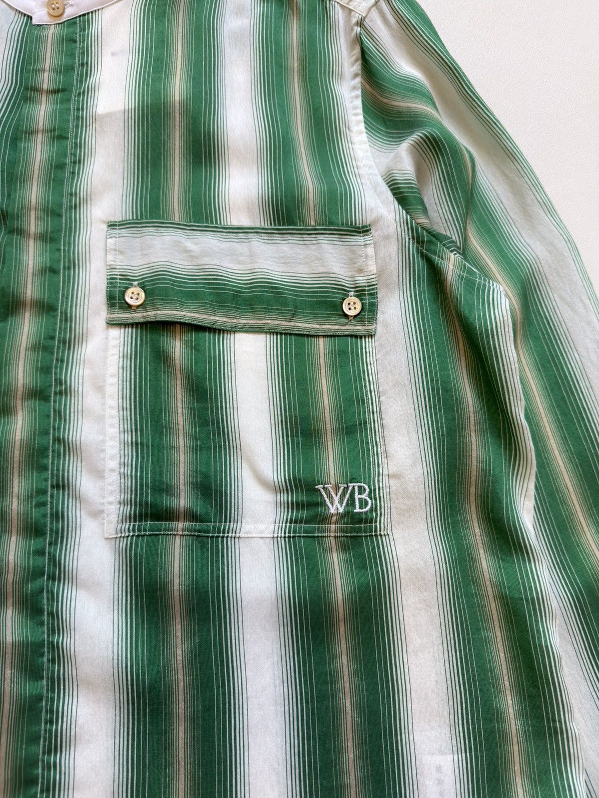 Wales Bonner ‘Cadence’ Green And Ivory Striped Shirt Size US M / EU 48-50 / 2 - 9 Thumbnail