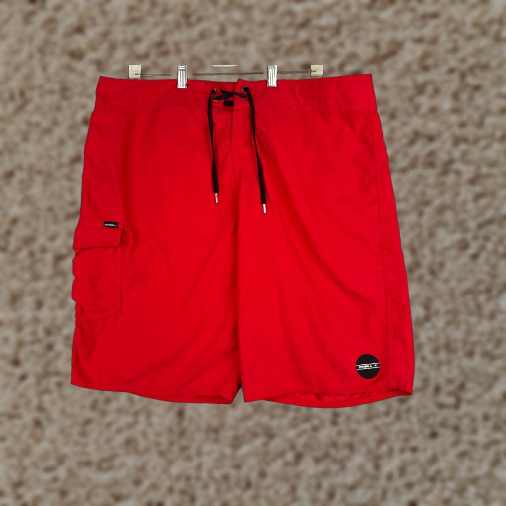 O'Neill O'Neill Board Shorts Mens 38 Red Green Solid Cargo Polyester 38x11 Swim Trunks Bottom Adult Men Size US 38 / EU 54 - 1 Thumbnail