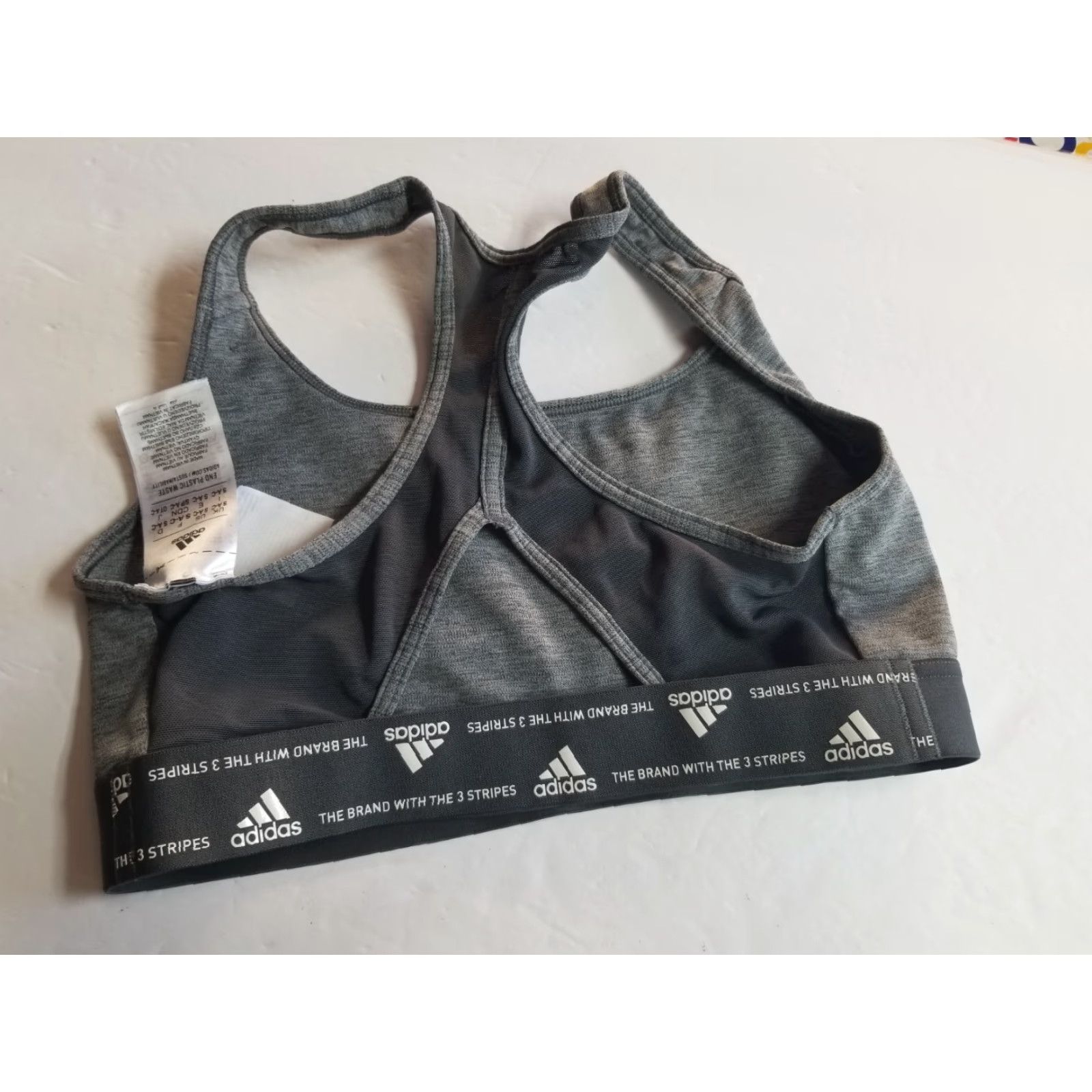 Adidas Adidas Women's Bra Shirt Athletic Sports Bra S Gray Medium Support Compression Breathable Lightweight Sports Logo Gym Training Size ONE SIZE - 4 Thumbnail
