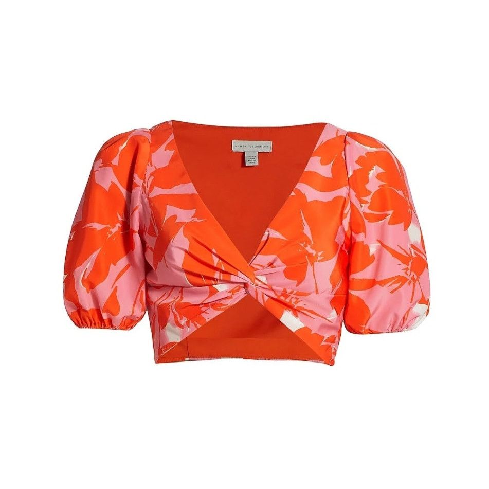 Monique Lhuillier ML Monique Lhuillier Printed Taffeta Crop Top 10 Size L / US 10 / IT 46 - 1 Thumbnail