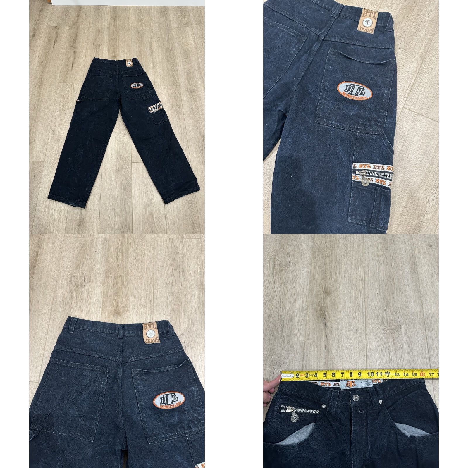 Vintage Beyond The Limit Jeans Baggy Denim 32x31 Black Hip Hop Mens Straight Wide-Leg 90s Seasons Pockets Size US 32 / EU 48 - 8 Thumbnail