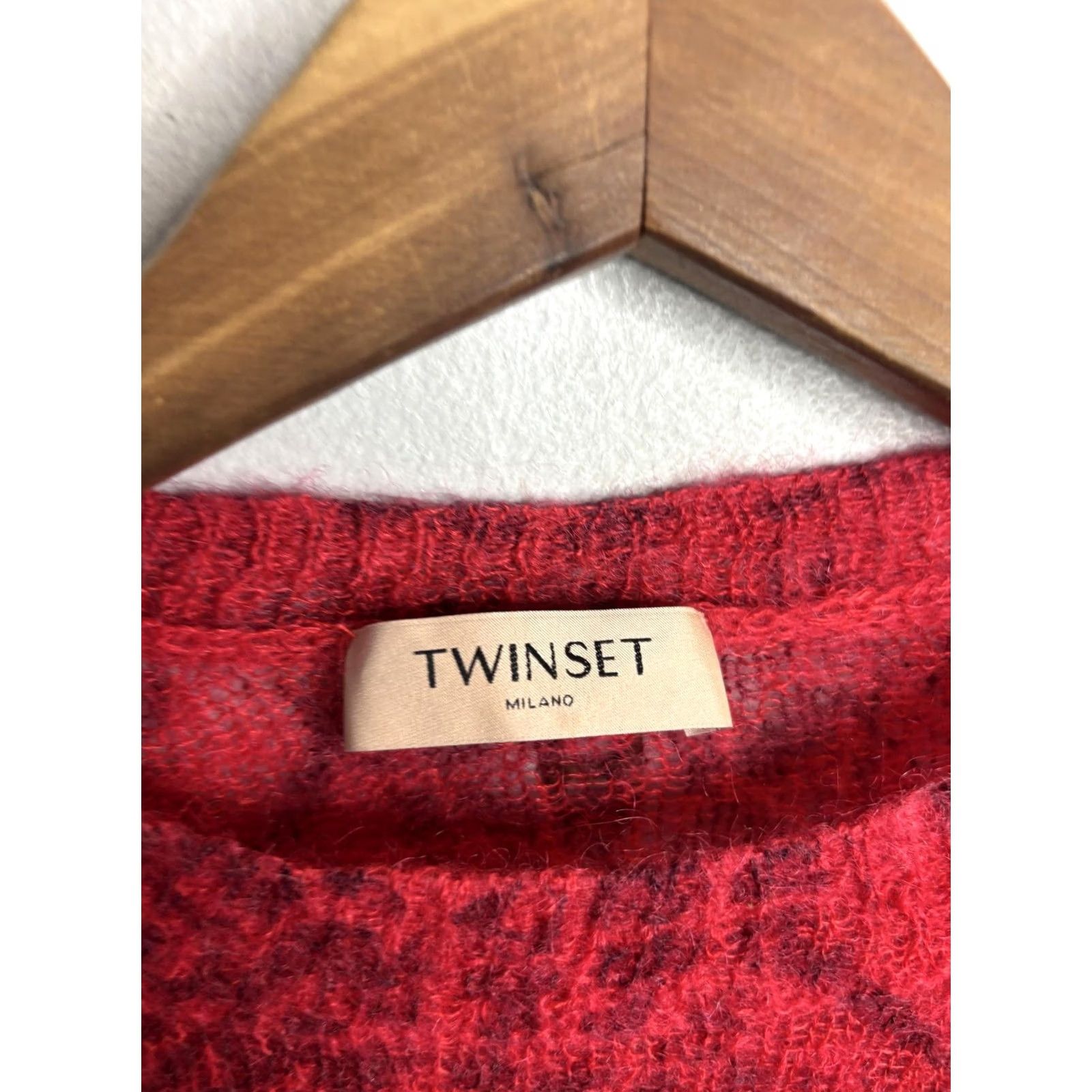 TWINSET TWINSET Sweater Womens Small Red Mohair Wool Blend Animal Print Knit Fuzzy Size S / US 4 / IT 40 - 3 Thumbnail