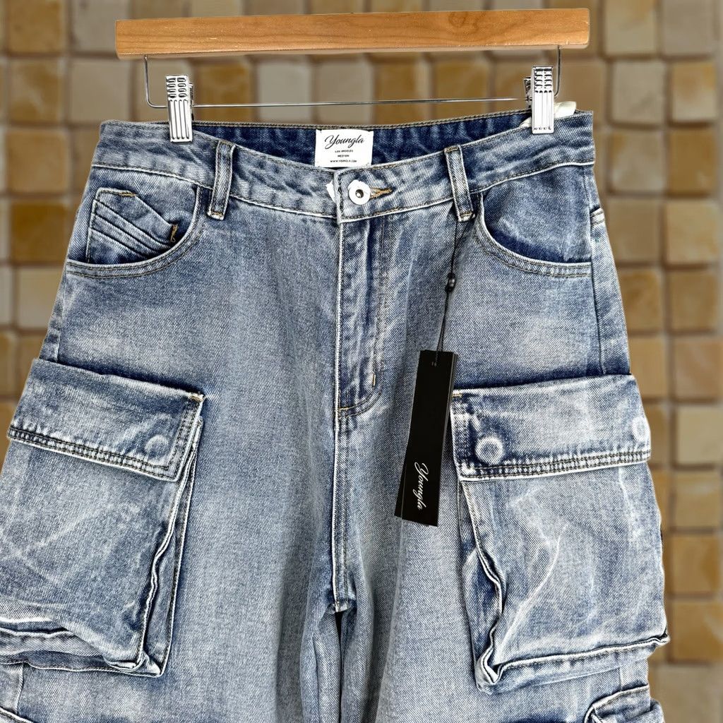 YoungLA VINTAGE Youngla Carryall Jeans Womens Medium Jeans Blue Denim Cargo Pocket Wide-Leg 28in 32in 13in Rise Girls Womens Size 32" / US 10 / IT 46 - 1 Thumbnail