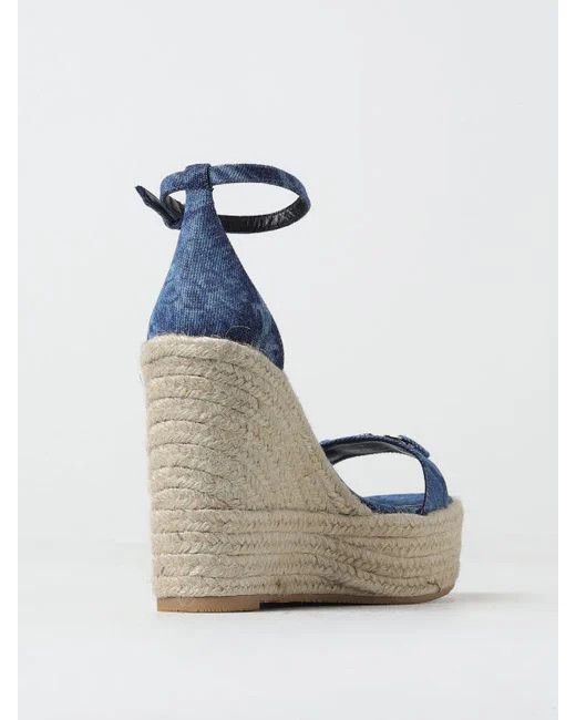 Versace o1s22i1n1024 Denim Barocco Wedge Sandals in Blue Size US 7 / IT 37 - 3 Thumbnail