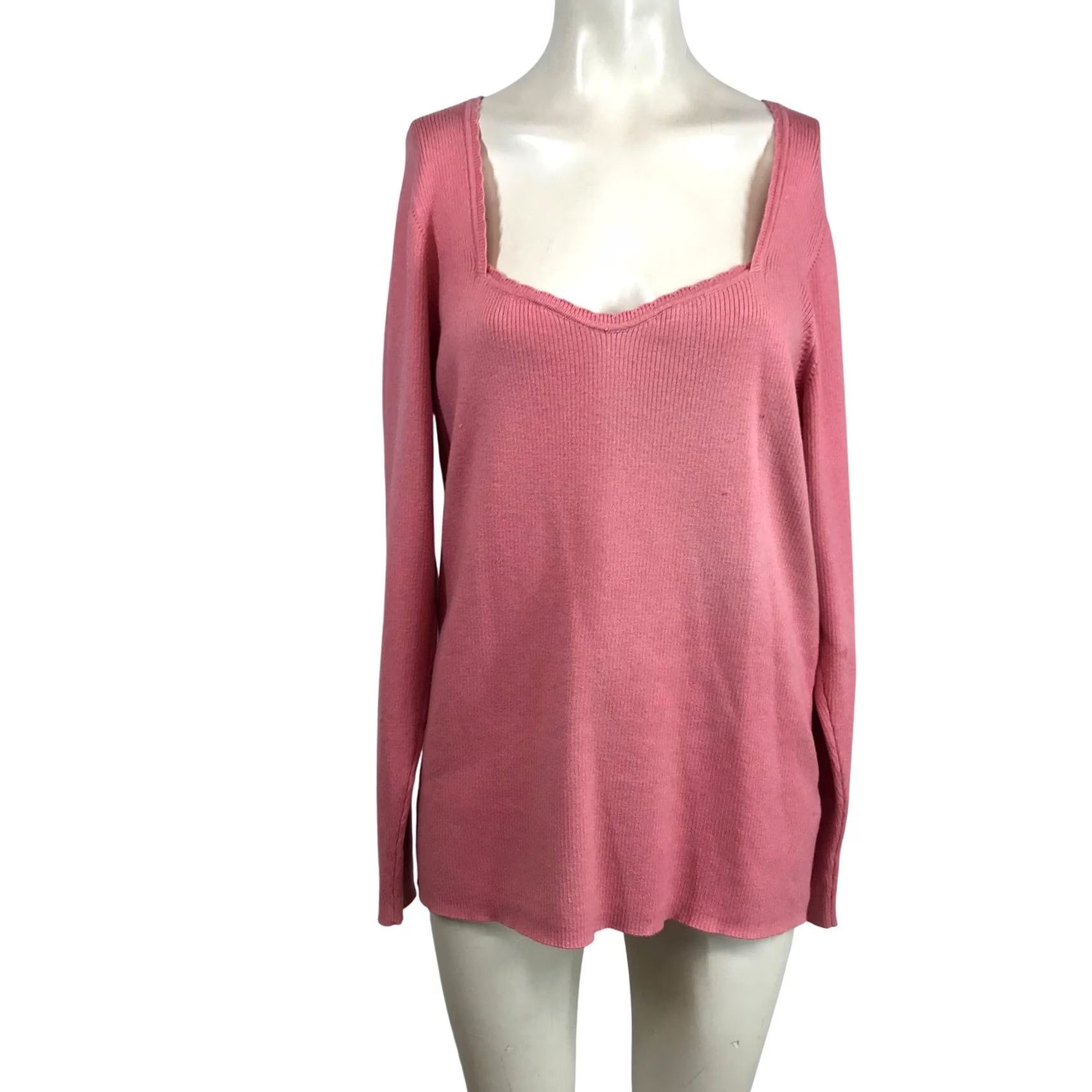 Old Navy Old Navy Pink Ribbed Knit Sweetheart Square Neck Sweater 2X Womens Pullover Knit Shirt Size XXL / US 16-18 / IT 52-54 - 2 Thumbnail