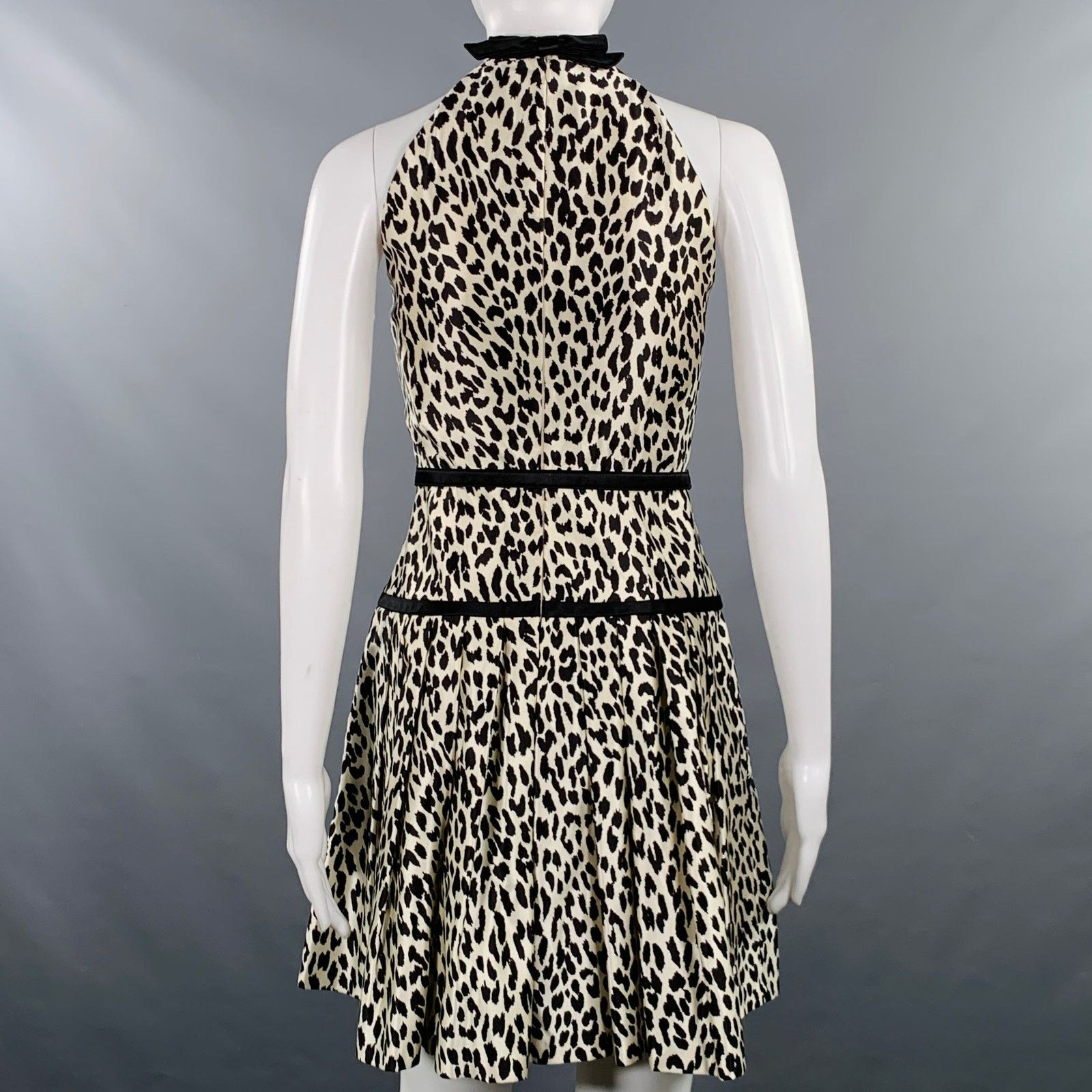 Valentino Size S White Black Animal Print Halter Cocktail Dress Size S / US 4 / IT 40 - 4 Thumbnail