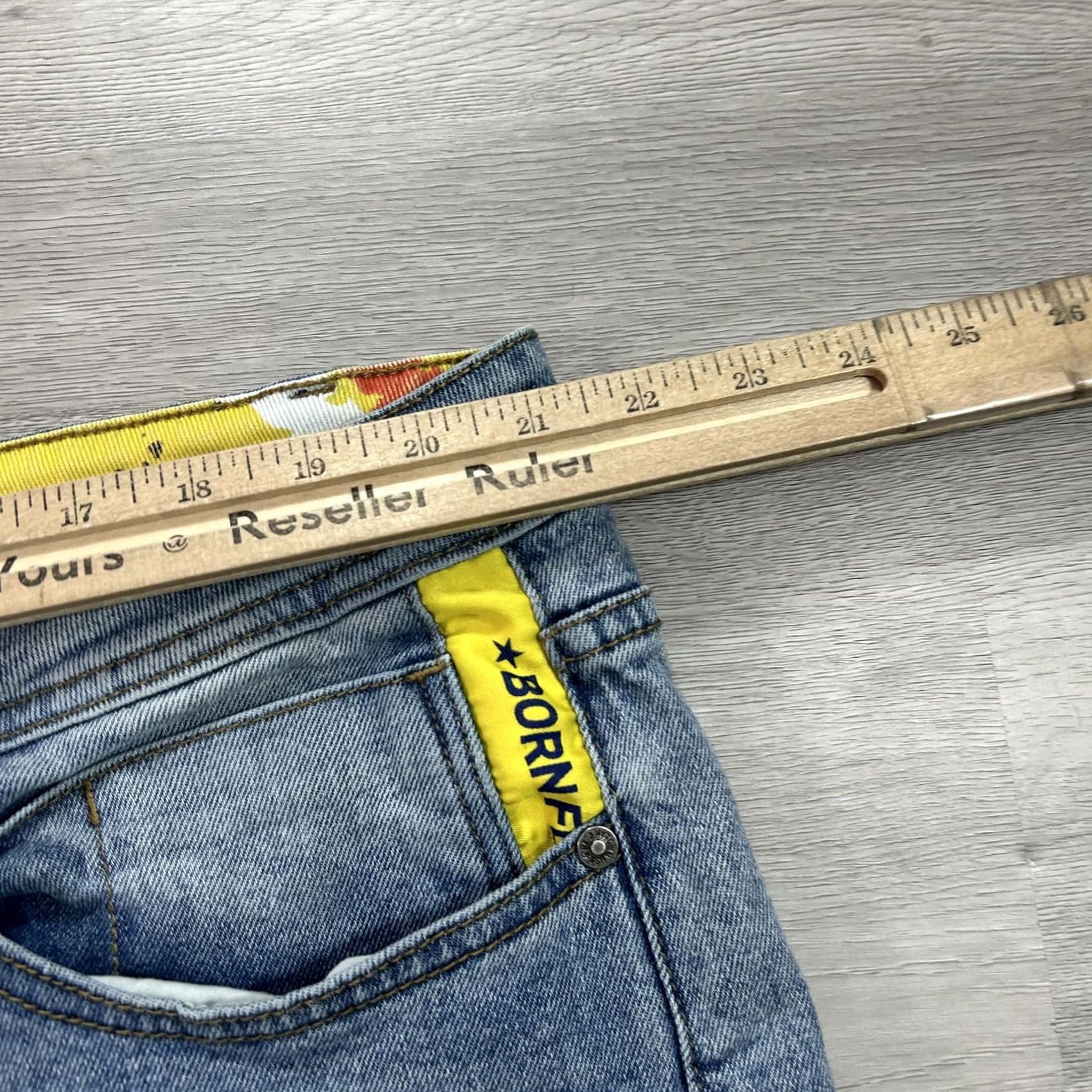 Born Born Fly Jeans Mens 42x34 Blue Distressed Stretch Straight Denim Light Wash Jeans Size US 42 / EU 58 - 7 Thumbnail