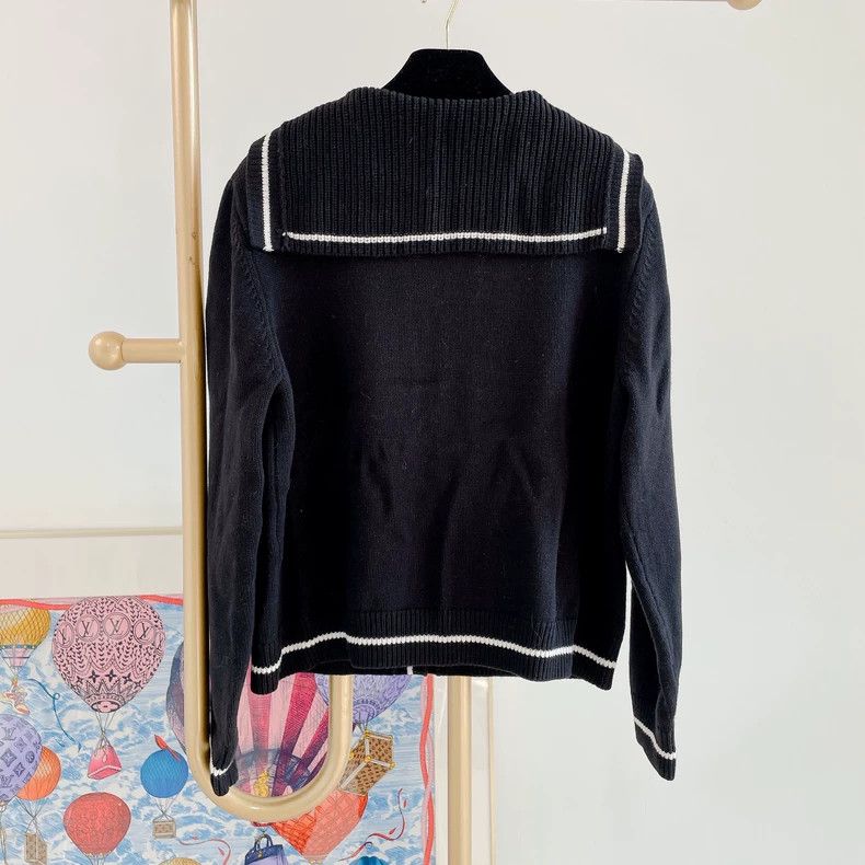 Chanel Chanel Black navy collar knitted cardigan jacket 2504-Nexta Size L / US 10 / IT 46 - 2 Thumbnail