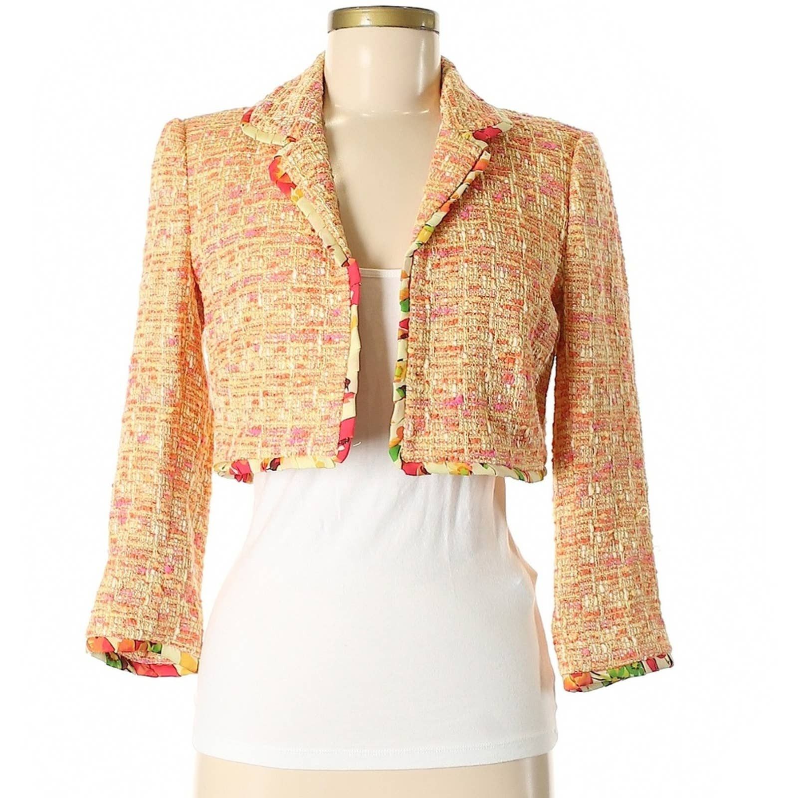 image of Walter Classic Orange Yellow Pink Silk Lined Cropped Blazer, Women's (Size Medium)