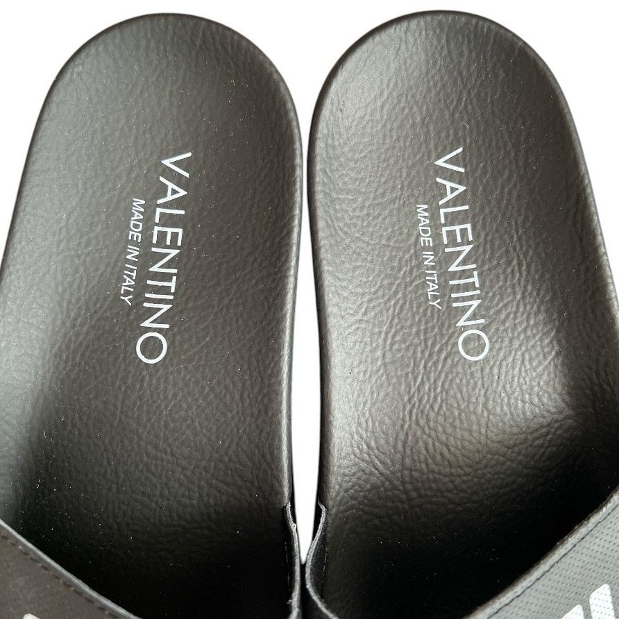 VALENTINO Black Footbed Gaia Leather Slide Sandals, IT41/US8