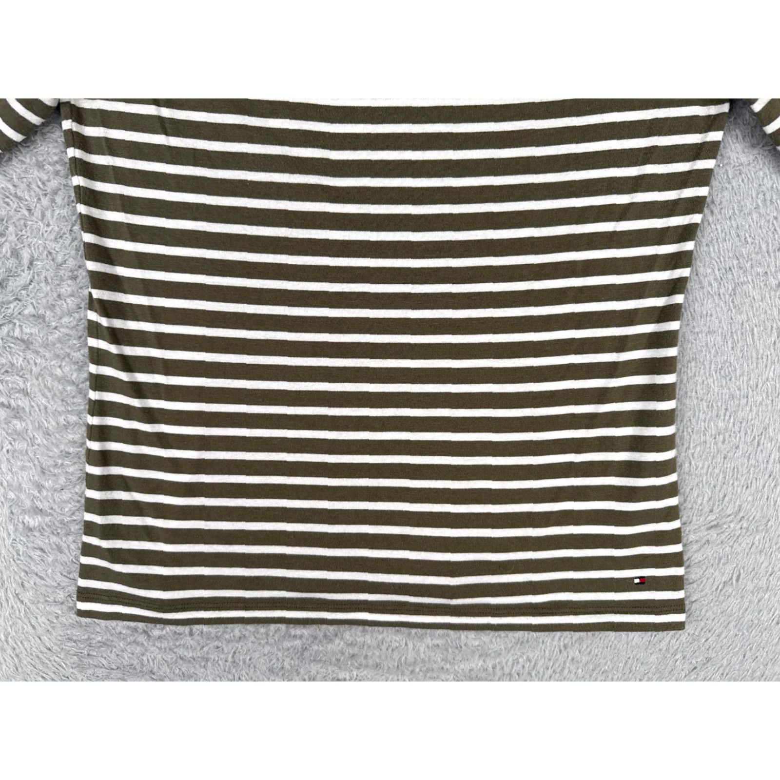 Tommy Hilfiger VINTAGE Tommy Hilfiger Shirt Women Large Green White Stripe Boat Neck Cotton Blend Size L / US 10 / IT 46 - 5 Thumbnail