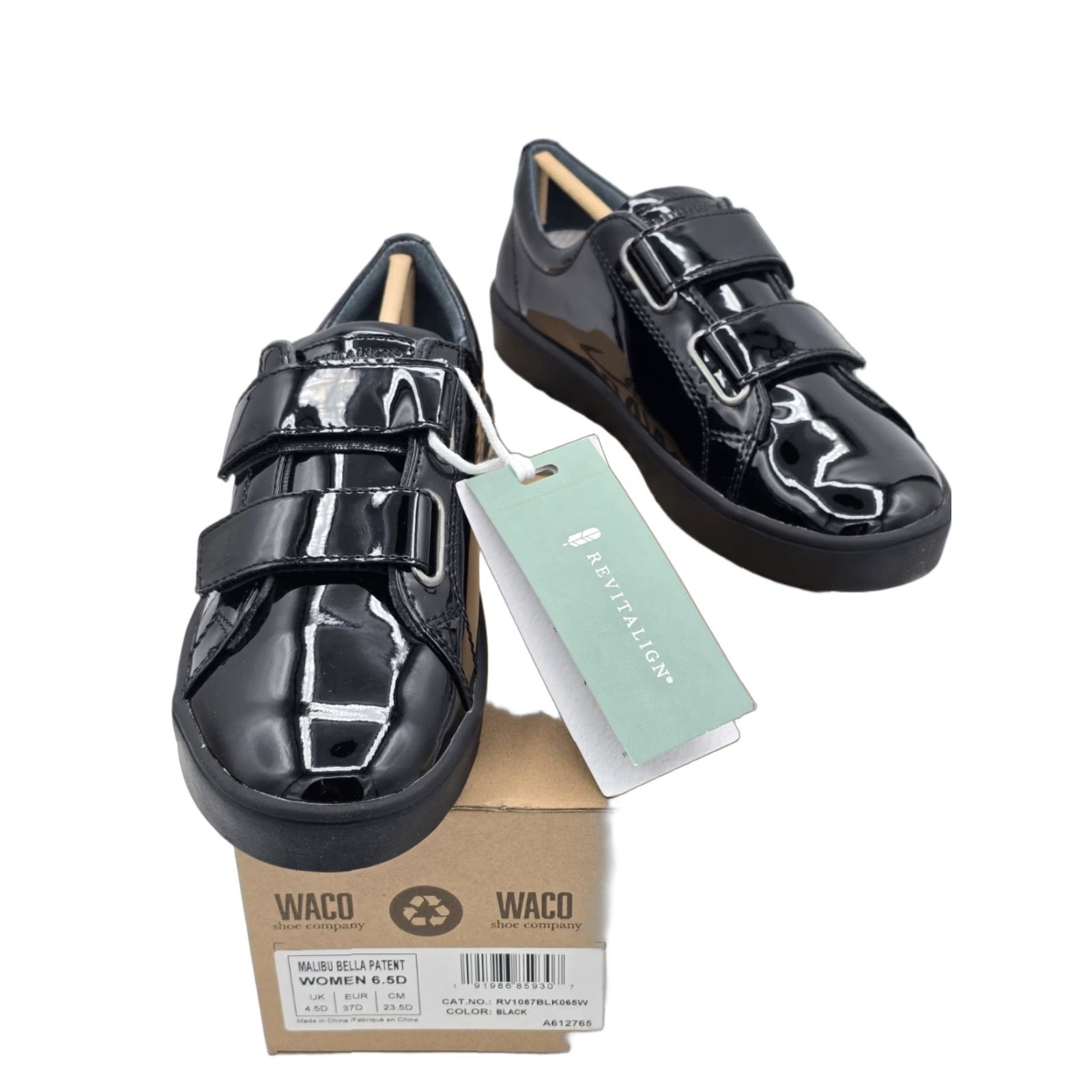 Revitalign Sneaker Women Malibu Black Solid Orthotic Sz 6.5 D(M)