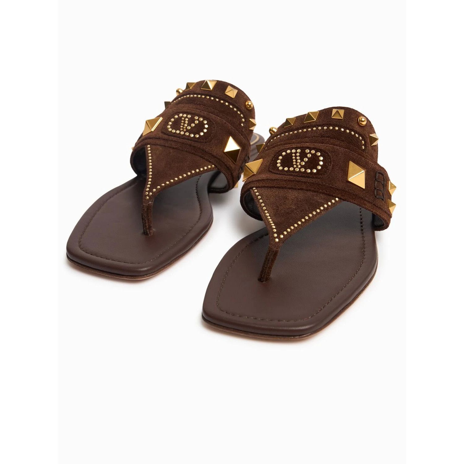 VALENTINO GARAVANI $950 Dark Brown Thong Sandals New & Authe