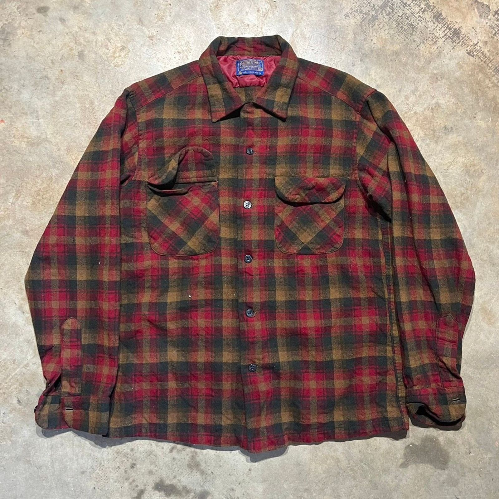 Pendleton × Vintage Vintage 60s Pendleton Red Plaid Loop Collar Wool Shirt Size US M / EU 48-50 / 2 - 1 Thumbnail
