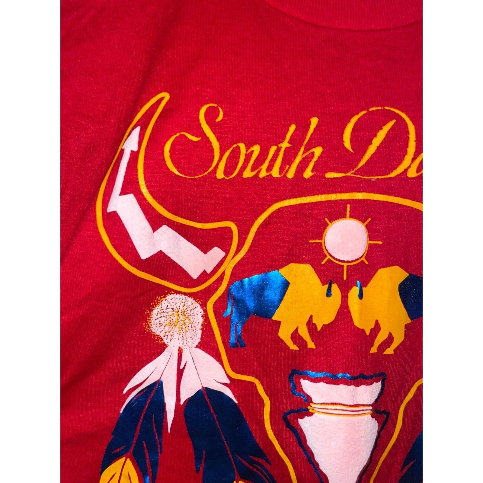 Jerzees Vintage South Dakota Shirt Native American Red Tee 90s VTG M Size US M / EU 48-50 / 2 - 3 Thumbnail