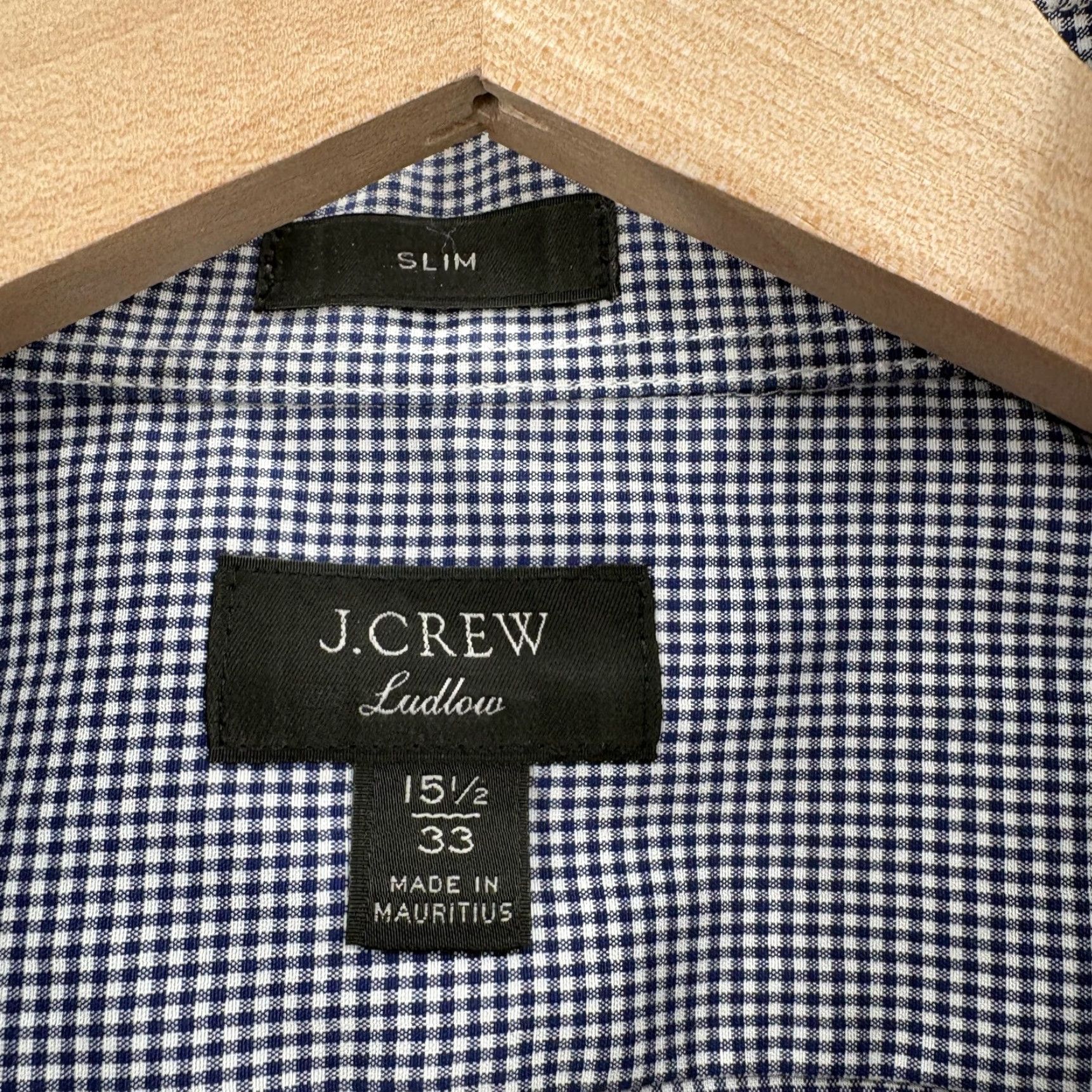 J.Crew J.CREW Ludlow Dress Shirt Mens 15.5 32/33 Blue Gingham Slim Stretch Business Shirt Size 42R - 4 Thumbnail
