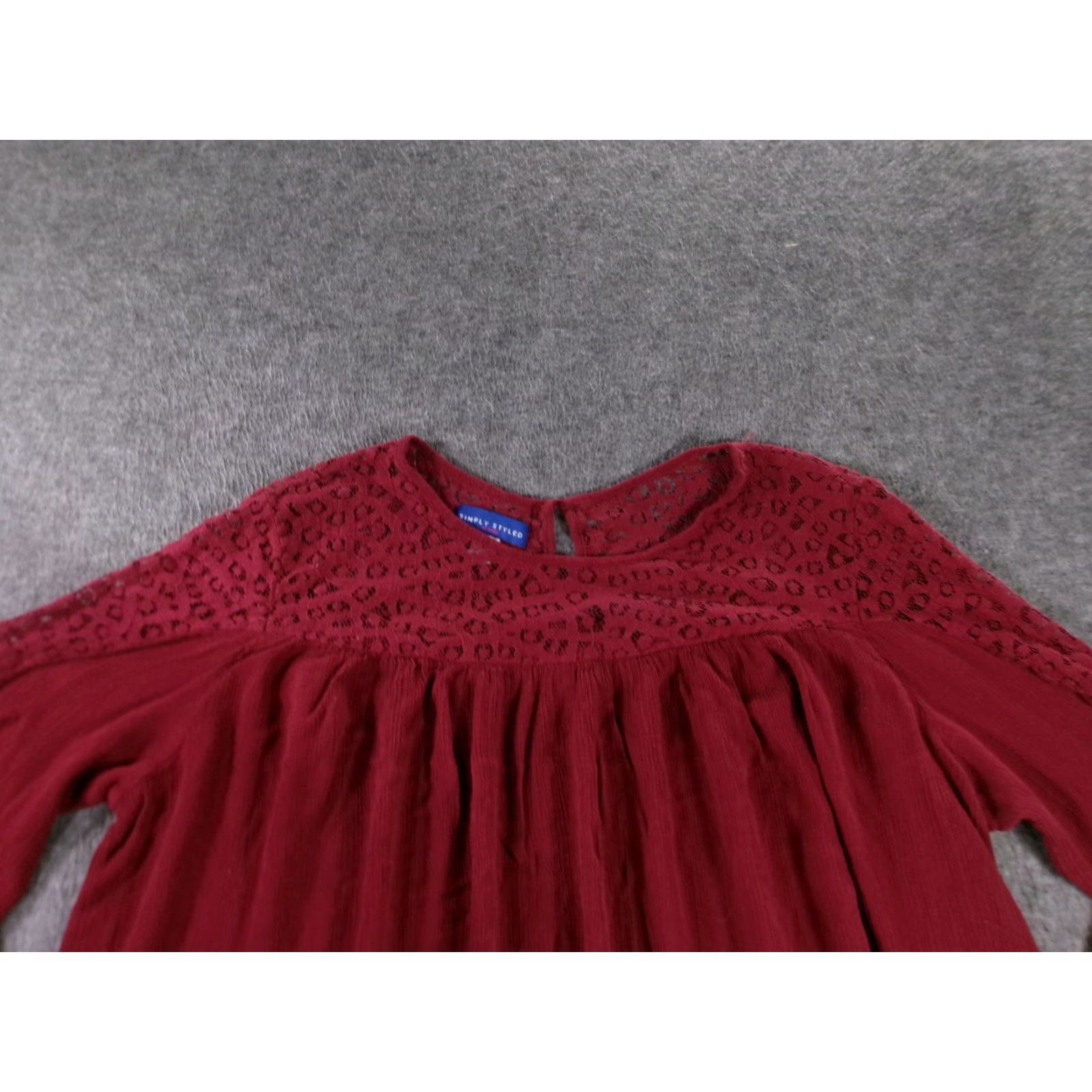 YOKE Simply Styled Dress Womens XL Burgundy Lace Yoke Long Sleeve Rayon Boho Flowy Size XL / US 12-14 / IT 48-50 - 2 Thumbnail