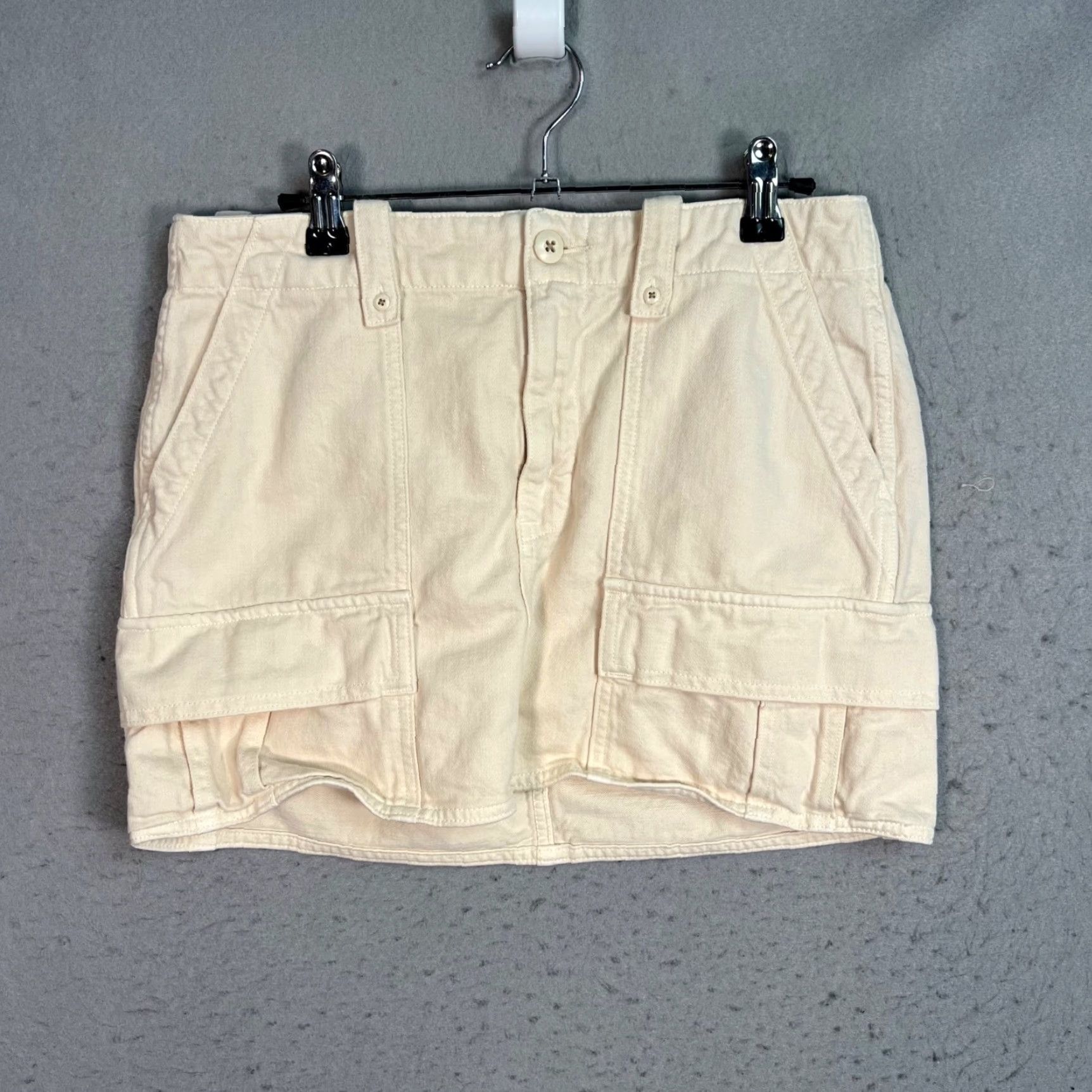 Vintage Denim Forum Womens Size 27 90s Utility Cargo Mini Skirt Beige Organic Cotton Size 27" / US 4 / IT 40 - 2 Thumbnail