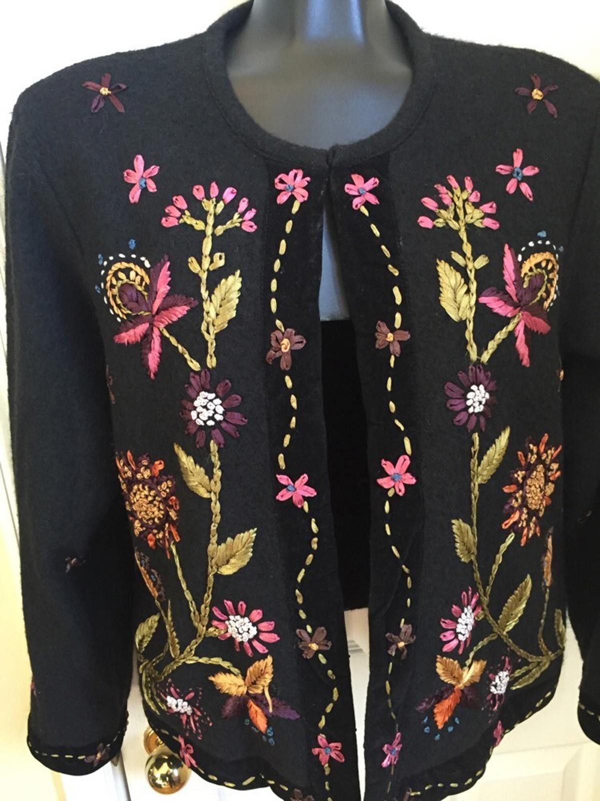 Coldwater Creek Coldwater Creek 100% Wool Black Embroidered Jacket Sz L Size L / US 10 / IT 46 - 3 Thumbnail