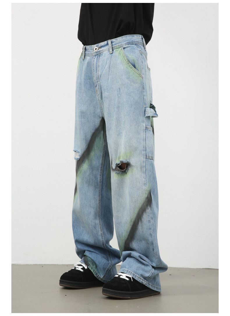 Japanese Brand × Jean Men's loose straight contrast color wide leg ripped jeans Size US 32 / EU 48 - 3 Thumbnail