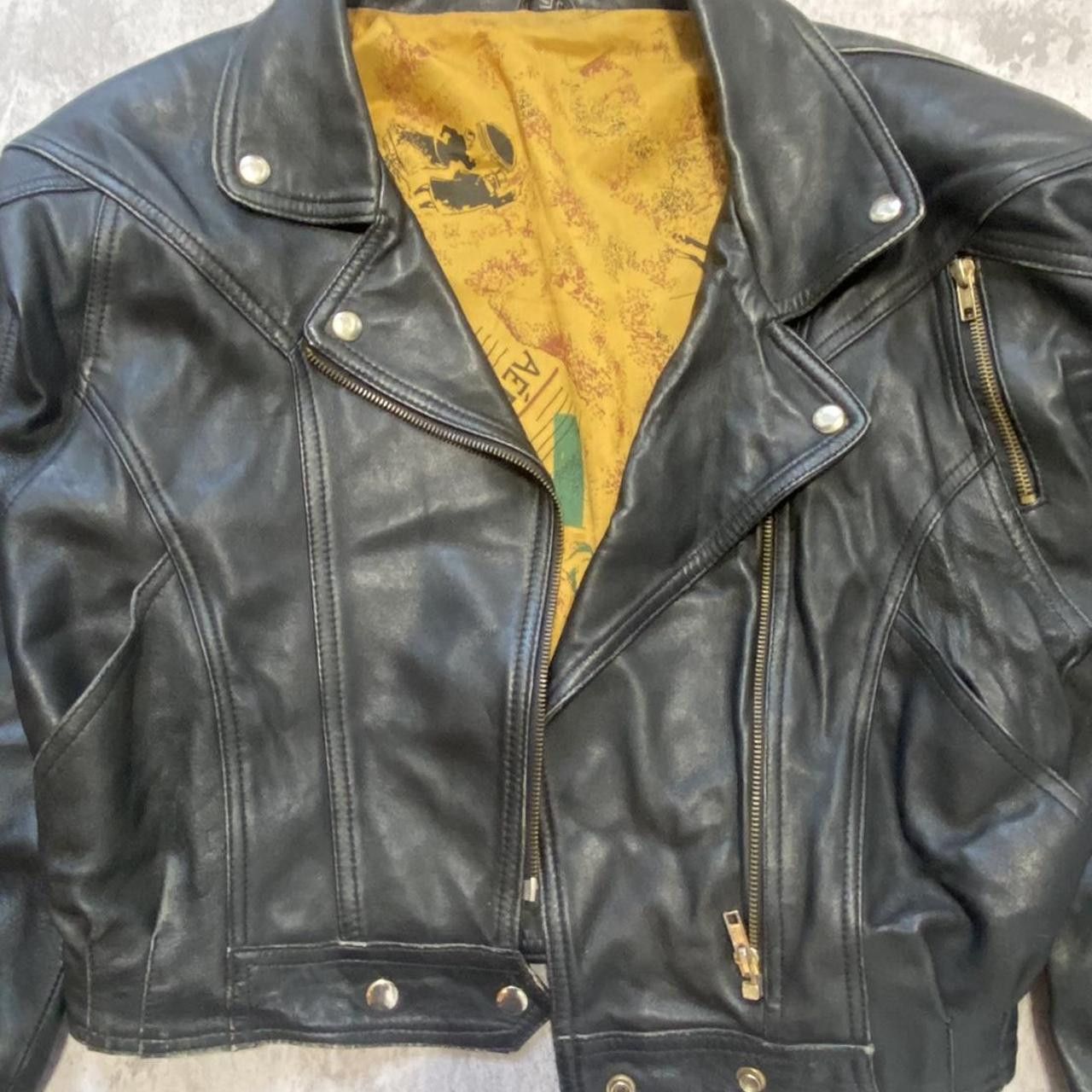 Other Black leather jacket with a hint of yellow, featuring Size 36R - 3 Thumbnail