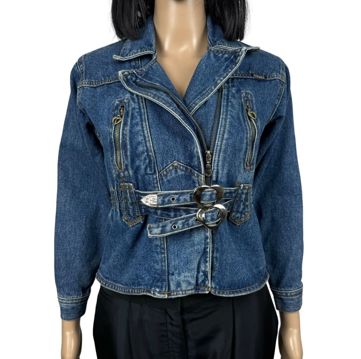 Versace Jeans Couture × Vintage Vintage Versace 1980s Denim Heart Biker Jacket size XS Size XS / US 0-2 / IT 36-38 - 3 Thumbnail