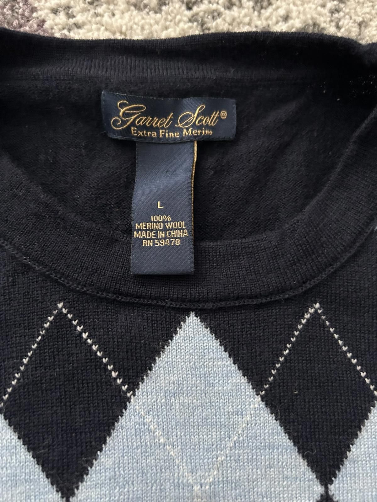 Other Garret Scott Men's Merino Wool Argyle Sweater Large Size US L / EU 52-54 / 3 - 3 Thumbnail