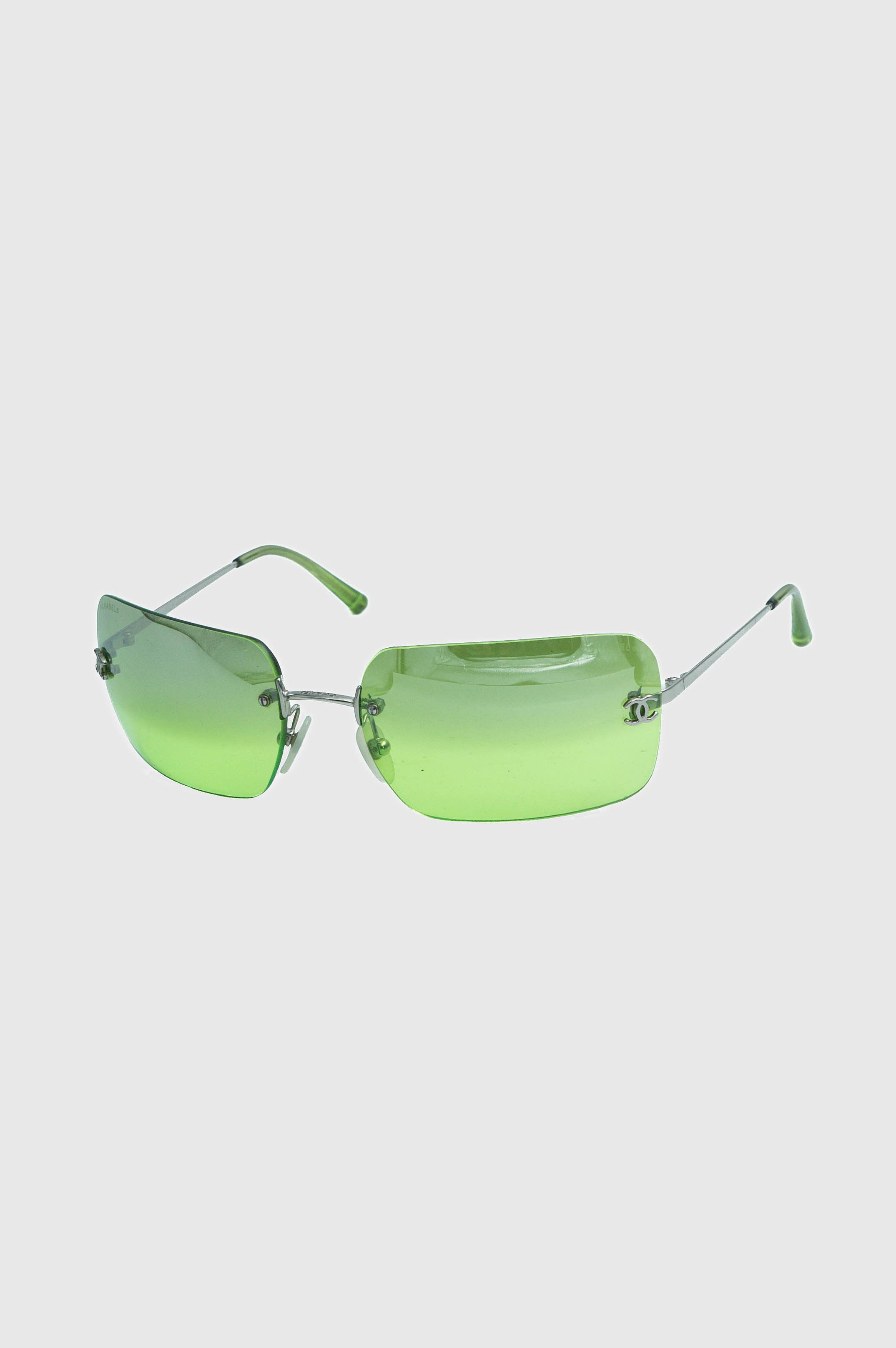 Chanel CHANEL 4017 CC Logo Green Rimless Sunglasses Vintage 90s 00s ...