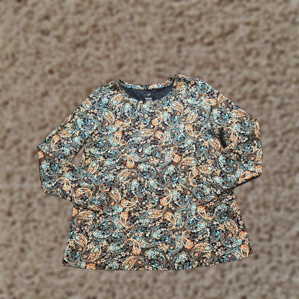 J. Jill J Jill Top Womens L Black Green Paisley Pima Cotton Long Sleeve Casual Shirt Size L / US 10 / IT 46 - 1 Thumbnail