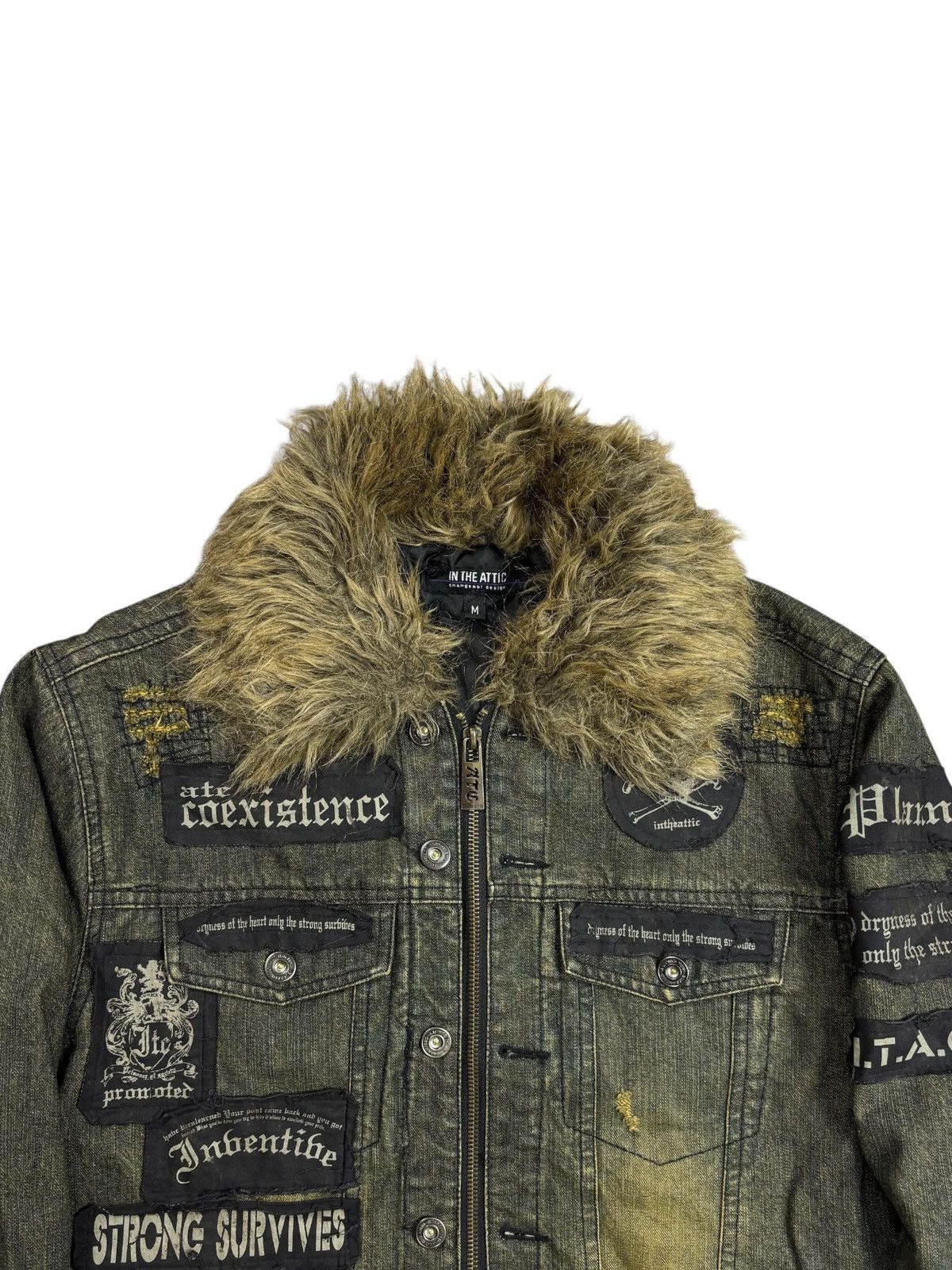 Tornado Mart 2000s In The Attic Fur Collar Mud Wash Patchwork Denim Jaket Size US M / EU 48-50 / 2 - 6 Thumbnail